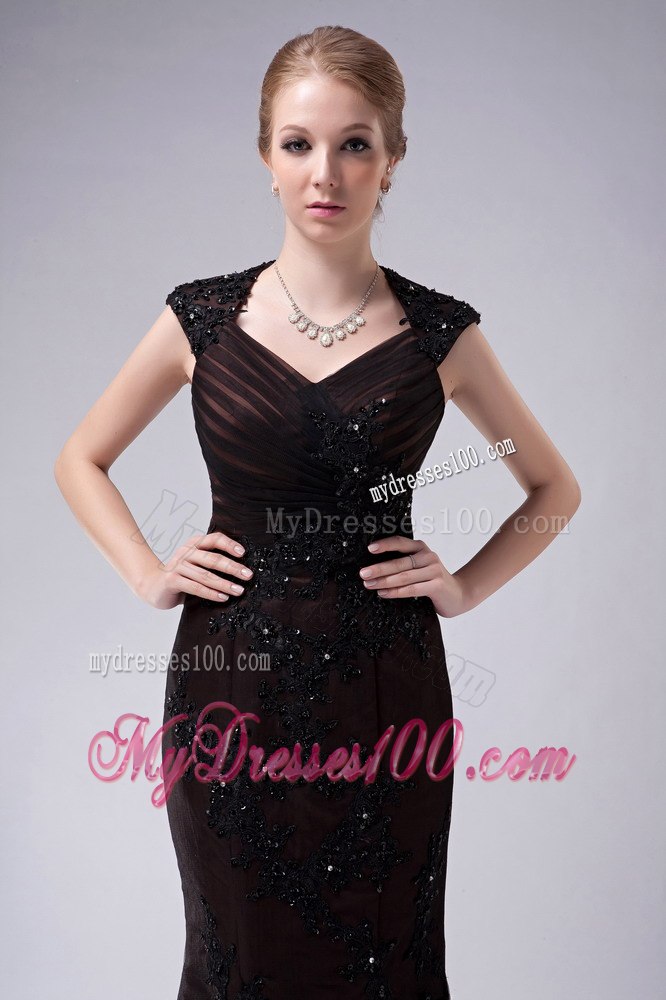 Mermaid Cap Sleeves V-neck Mother Of The Bride Dress with Lace