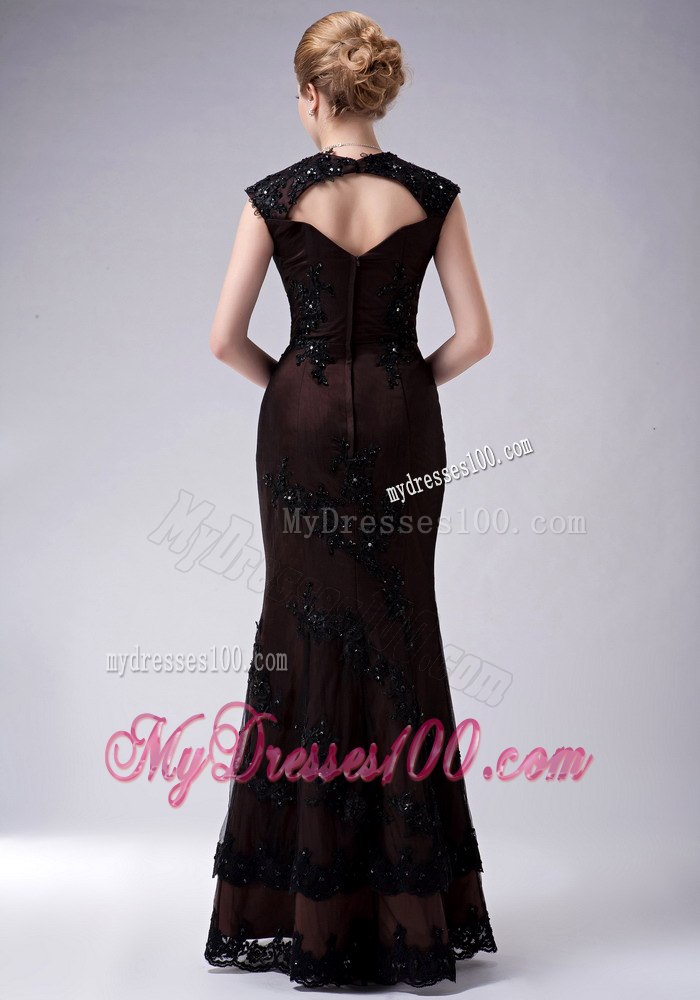 Mermaid Cap Sleeves V-neck Mother Of The Bride Dress with Lace