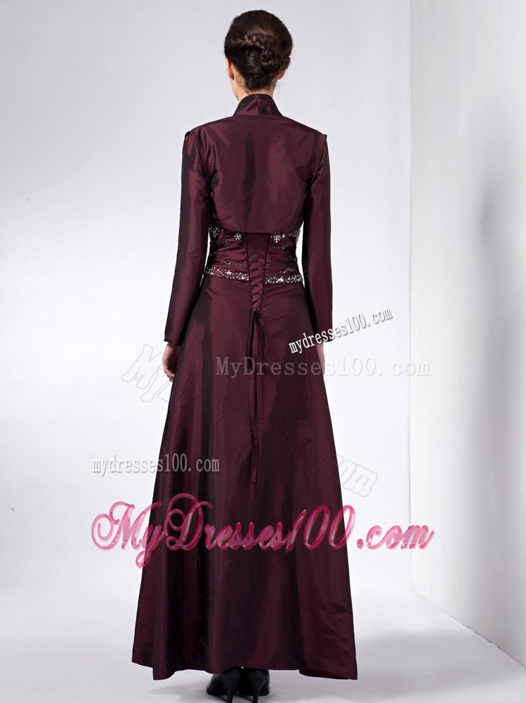 Burgundy Column Strapless Ankle-length Mother Of The Bride Dress