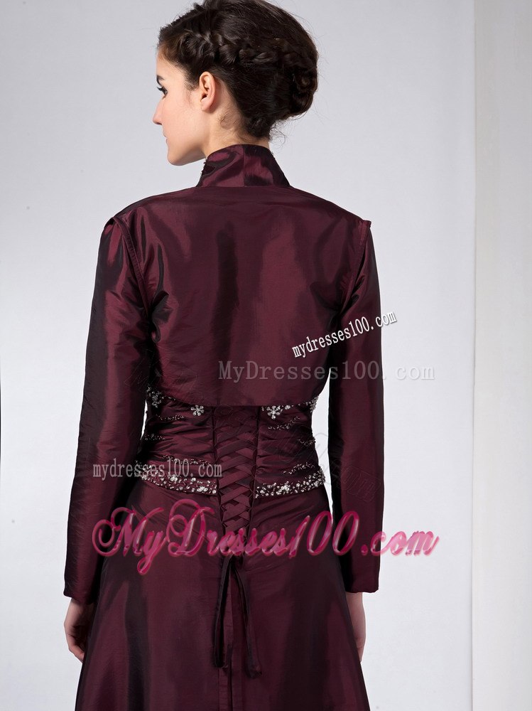 Burgundy Column Strapless Ankle-length Mother Of The Bride Dress