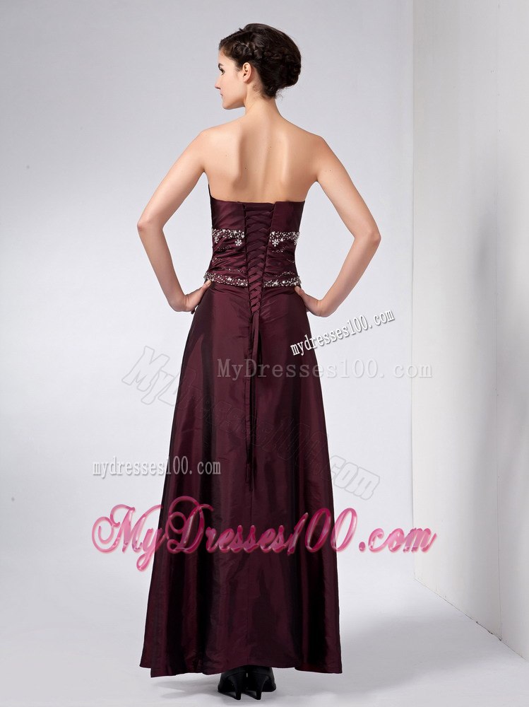 Burgundy Column Strapless Ankle-length Mother Of The Bride Dress