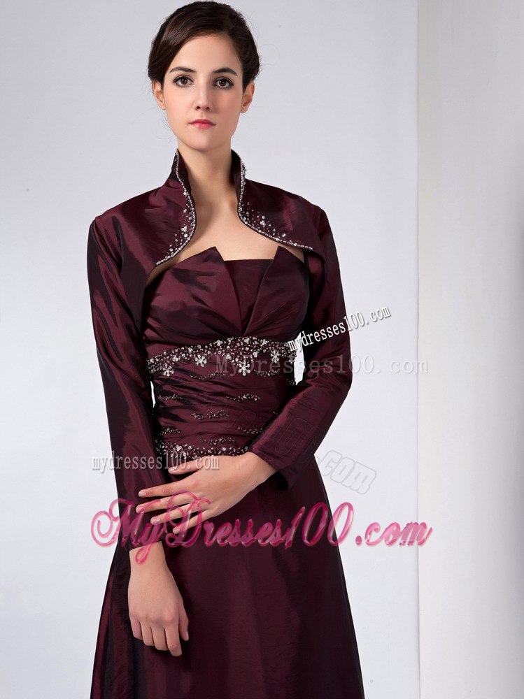 Burgundy Column Strapless Ankle-length Mother Of The Bride Dress