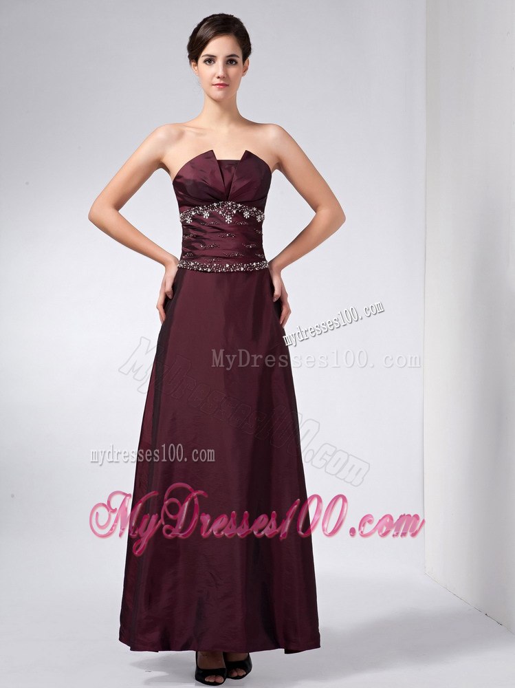 Burgundy Column Strapless Ankle-length Mother Of The Bride Dress