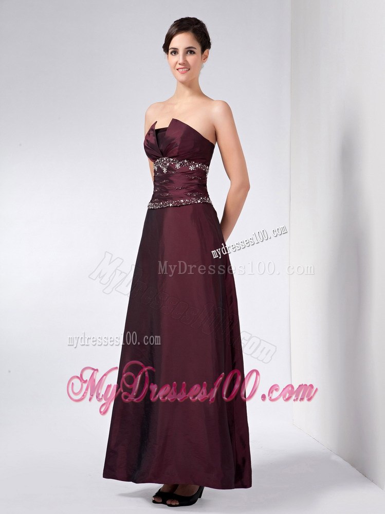 Burgundy Column Strapless Ankle-length Mother Of The Bride Dress