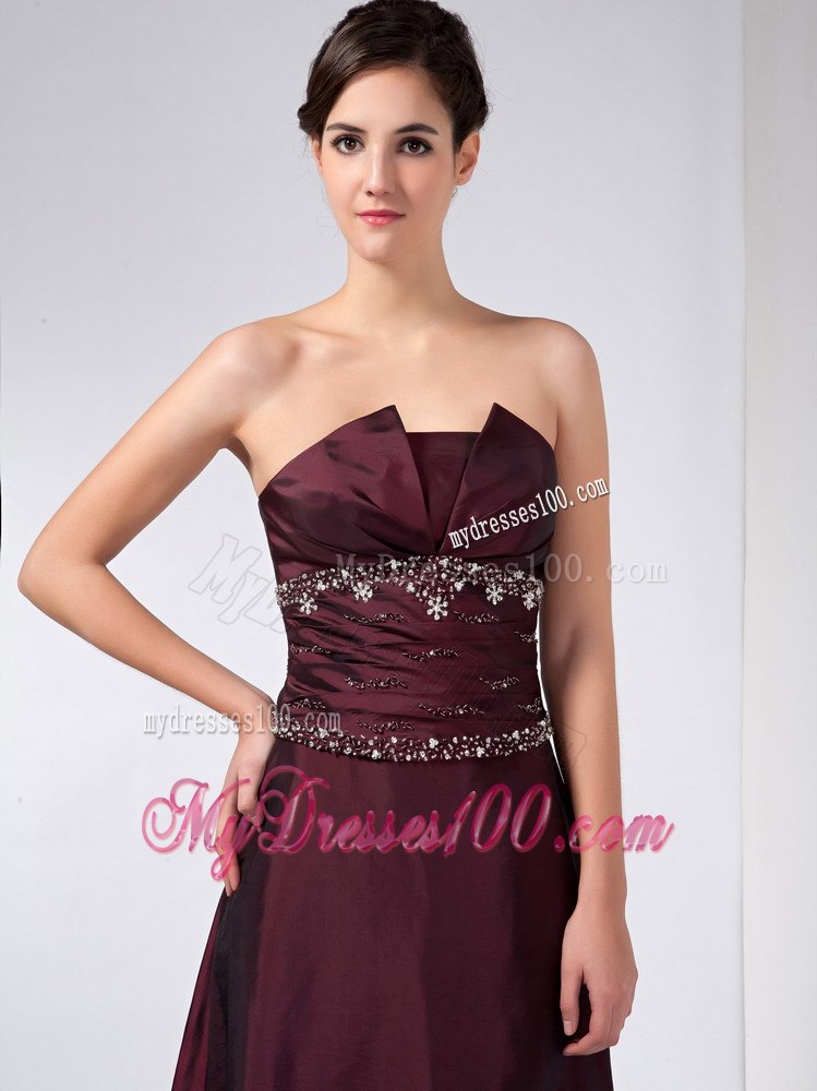 Burgundy Column Strapless Ankle-length Mother Of The Bride Dress