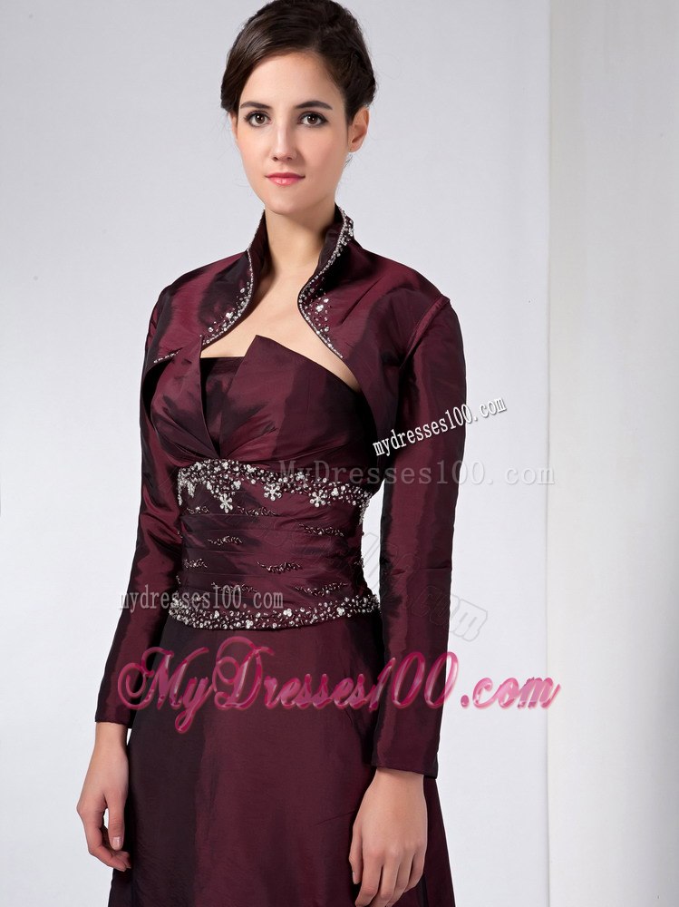 Burgundy Column Strapless Ankle-length Mother Of The Bride Dress