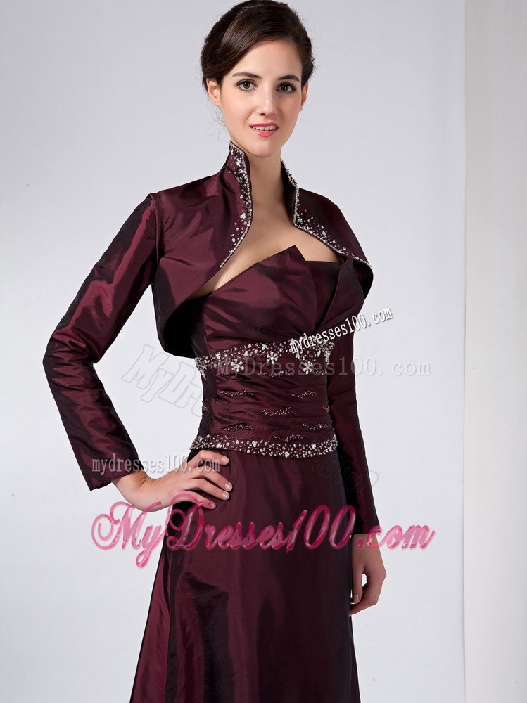 Burgundy Column Strapless Ankle-length Mother Of The Bride Dress