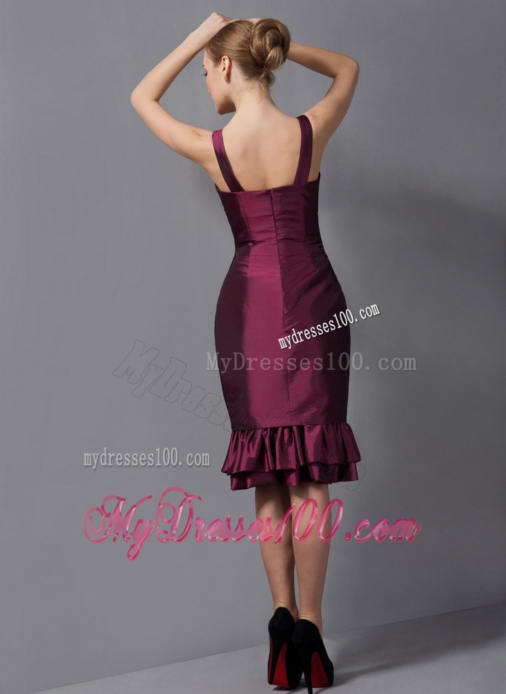 Burgundy Column Knee-length with Ruffled Hem Mothers Dress on Sale