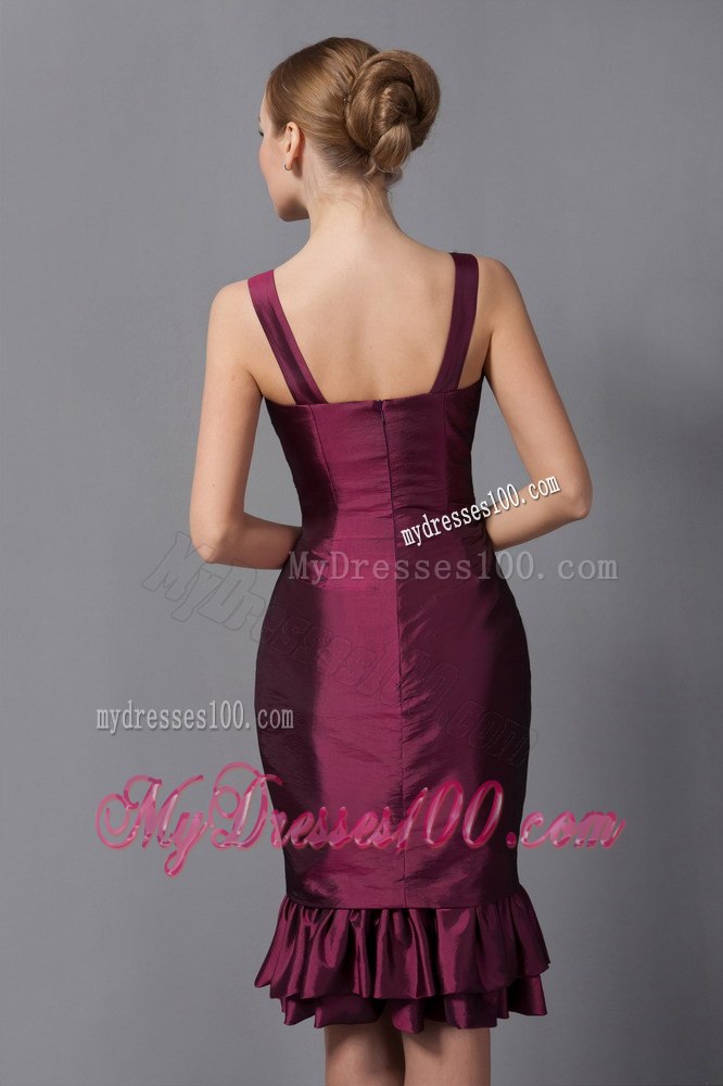 Burgundy Column Knee-length with Ruffled Hem Mothers Dress on Sale