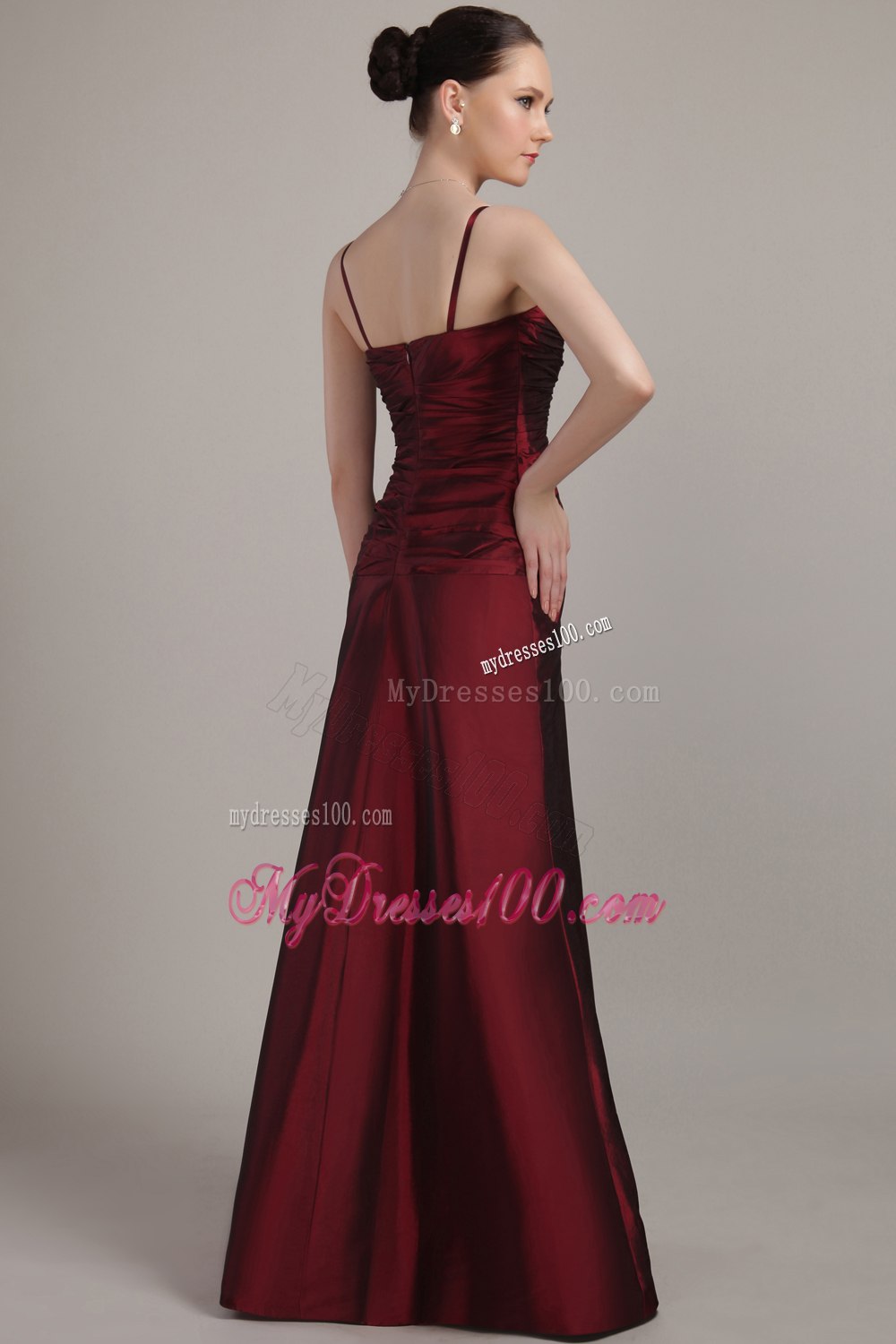 Burgundy Beaded Ruching Mothers Dress For Weddings with Straps