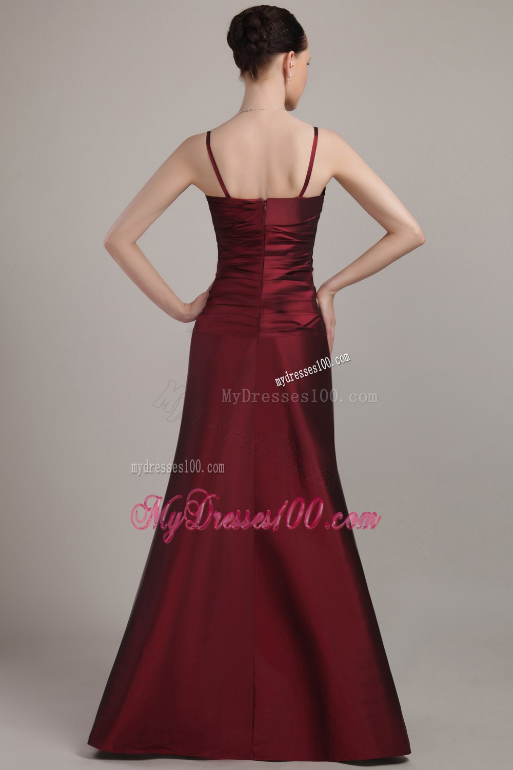 Burgundy Beaded Ruching Mothers Dress For Weddings with Straps