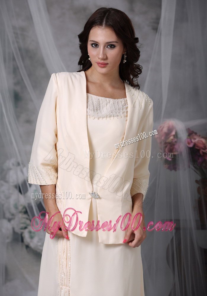 Scoop Neckline with Appliques Champagne Mothers Dress For Weddings