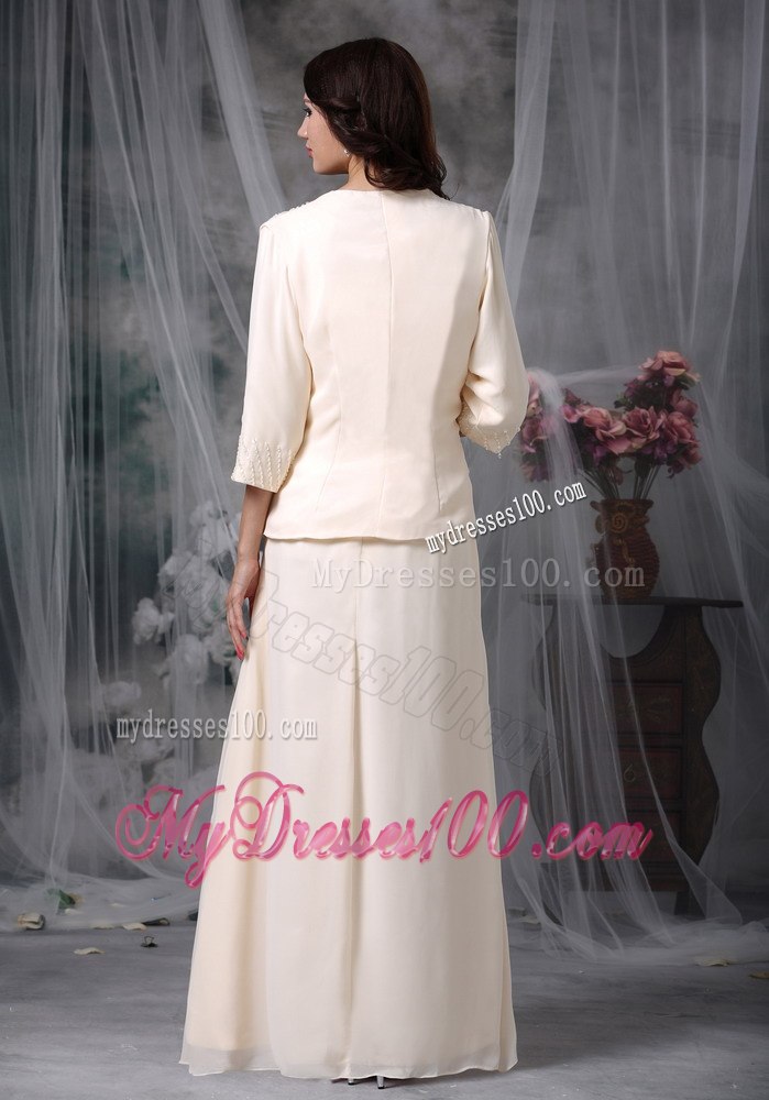 Scoop Neckline with Appliques Champagne Mothers Dress For Weddings