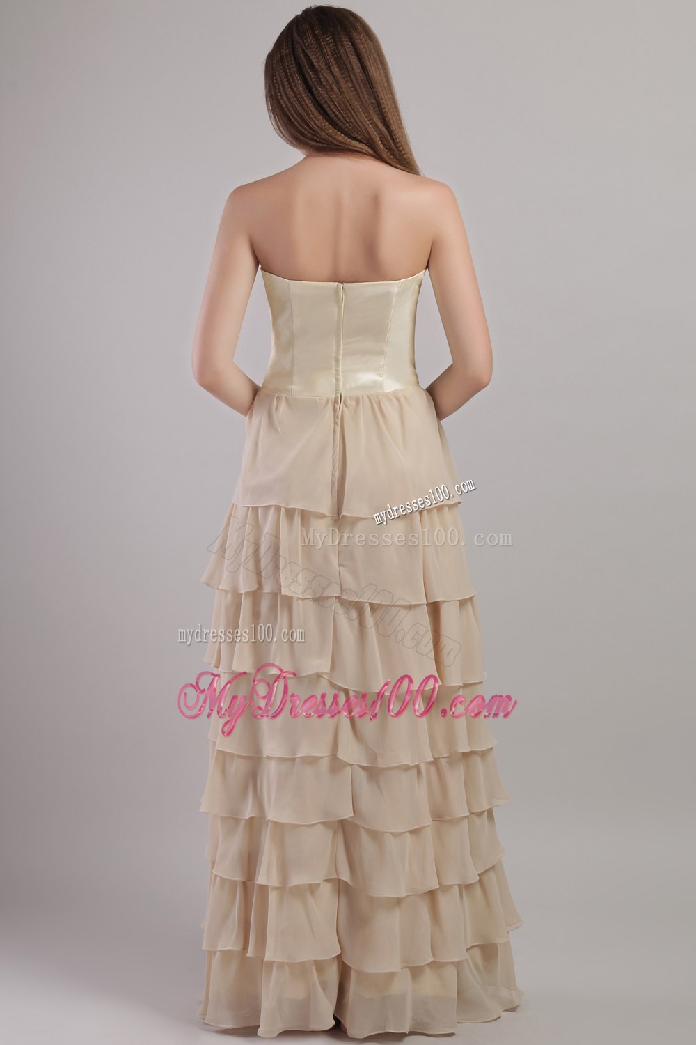 Strapless Champagne Mother Of The Bride Dress with Tiers of Ruffles