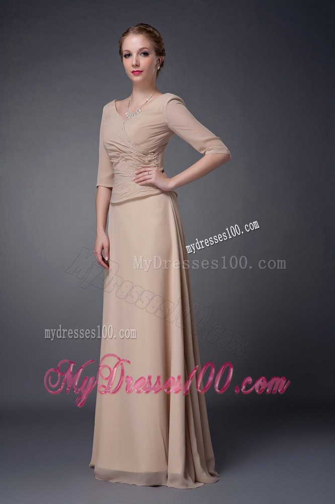 Champagne V-neck Half Sleeves Mothers Outfit For Weddings 2013