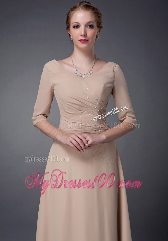 Champagne V-neck Half Sleeves Mothers Outfit For Weddings 2013