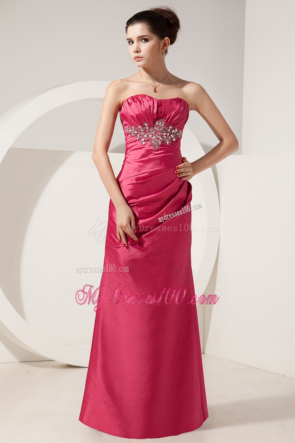 Hot Pink Ruching with Appliques Mother In Law Dress with Lace Up