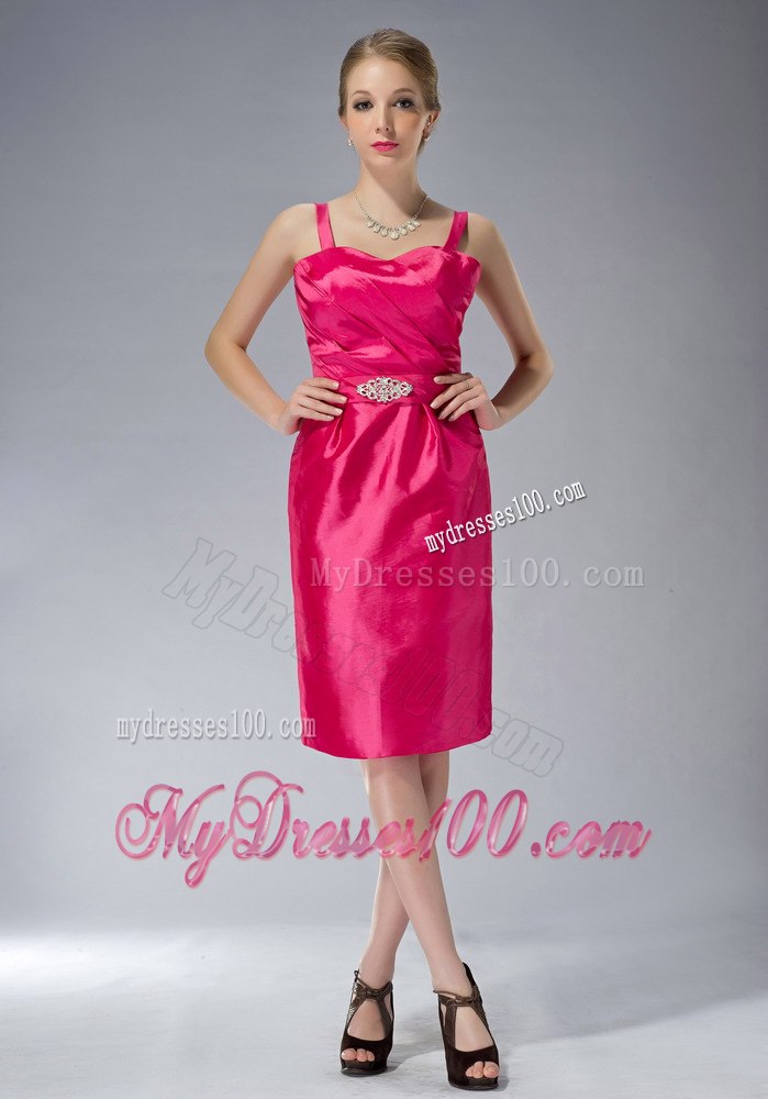 Hot Pink Mothers Dresses For Weddings Knee-length with Straps