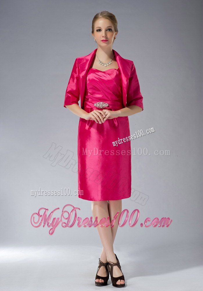 Hot Pink Mothers Dresses For Weddings Knee-length with Straps