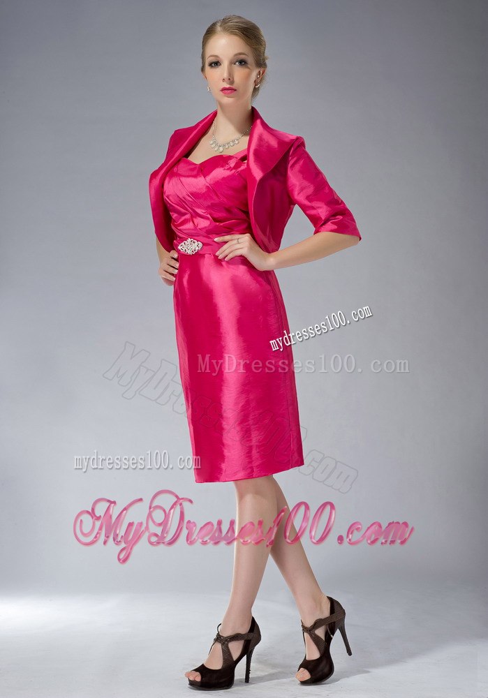 Hot Pink Mothers Dresses For Weddings Knee-length with Straps
