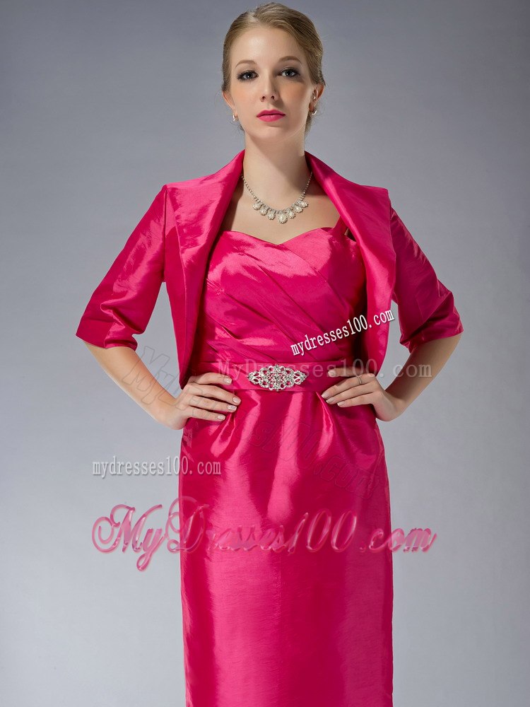 Hot Pink Mothers Dresses For Weddings Knee-length with Straps