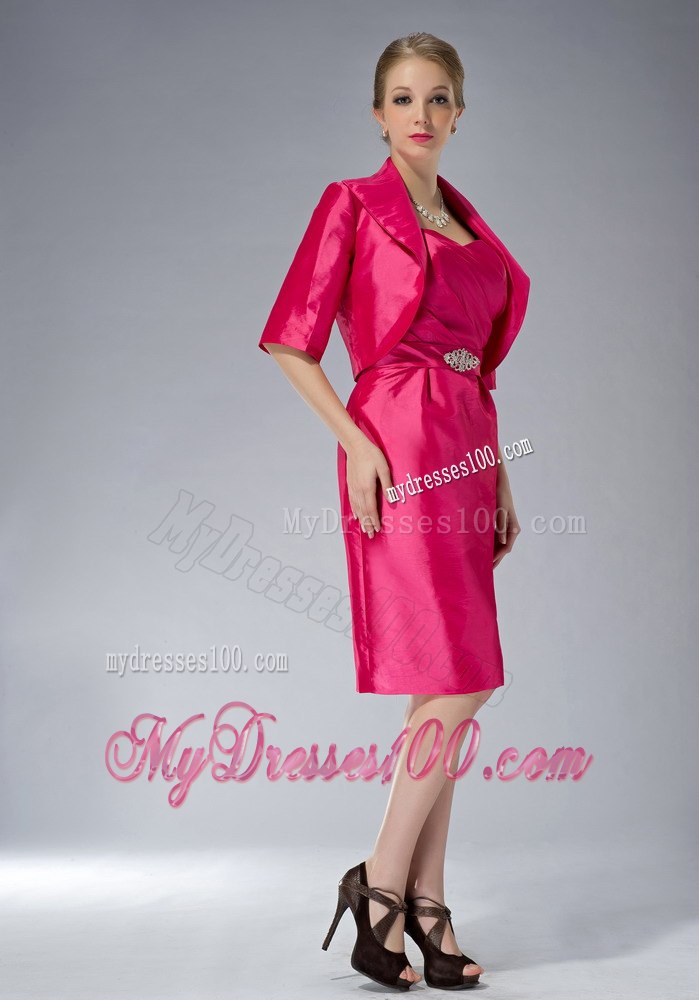 Hot Pink Mothers Dresses For Weddings Knee-length with Straps