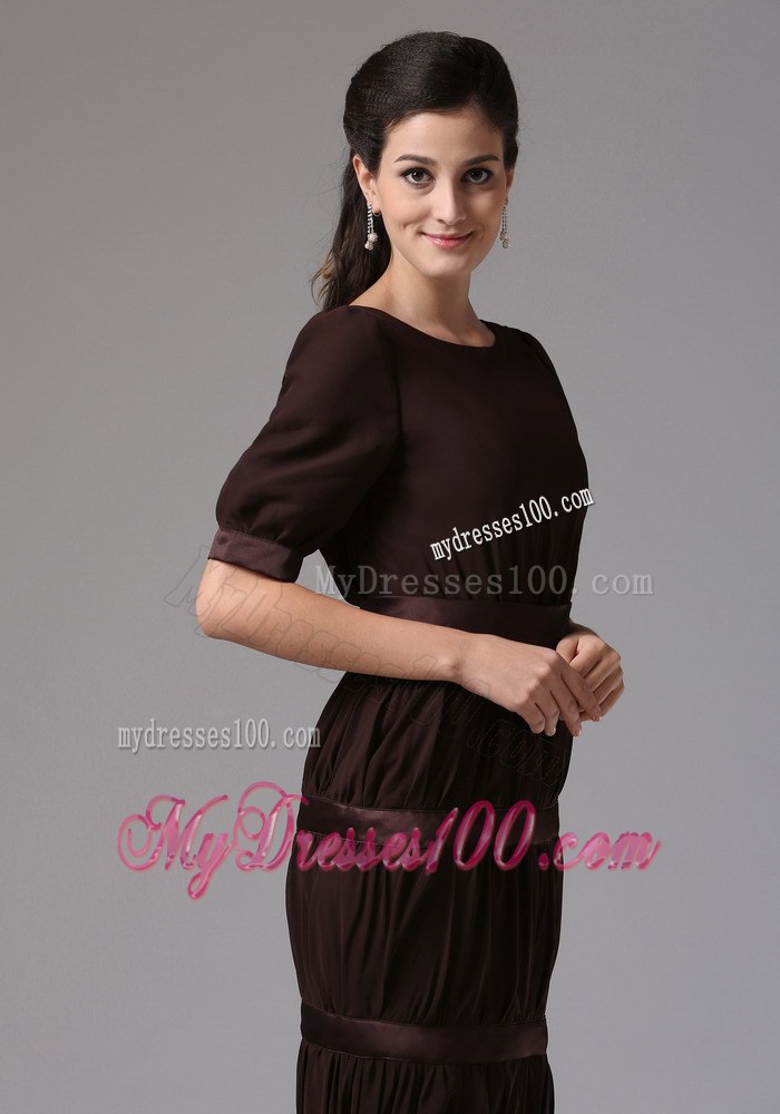 Designer Brown Layered Mermaid Scoop 1 2 Sleeves Mothers Dresses