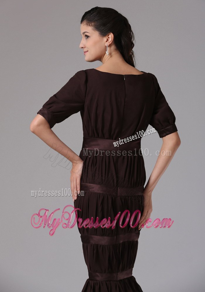 Designer Brown Layered Mermaid Scoop 1 2 Sleeves Mothers Dresses