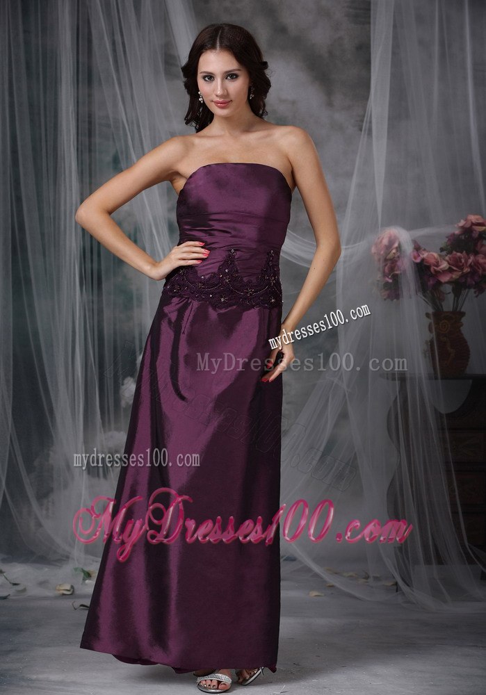 Eggplant Purple Applique Decorate Waist Mothers Dress Ankle-length