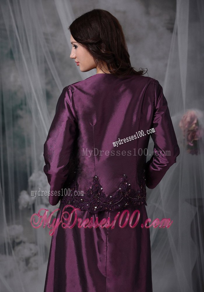 Eggplant Purple Applique Decorate Waist Mothers Dress Ankle-length