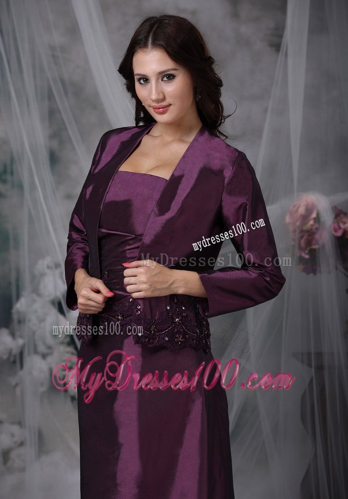 Eggplant Purple Applique Decorate Waist Mothers Dress Ankle-length