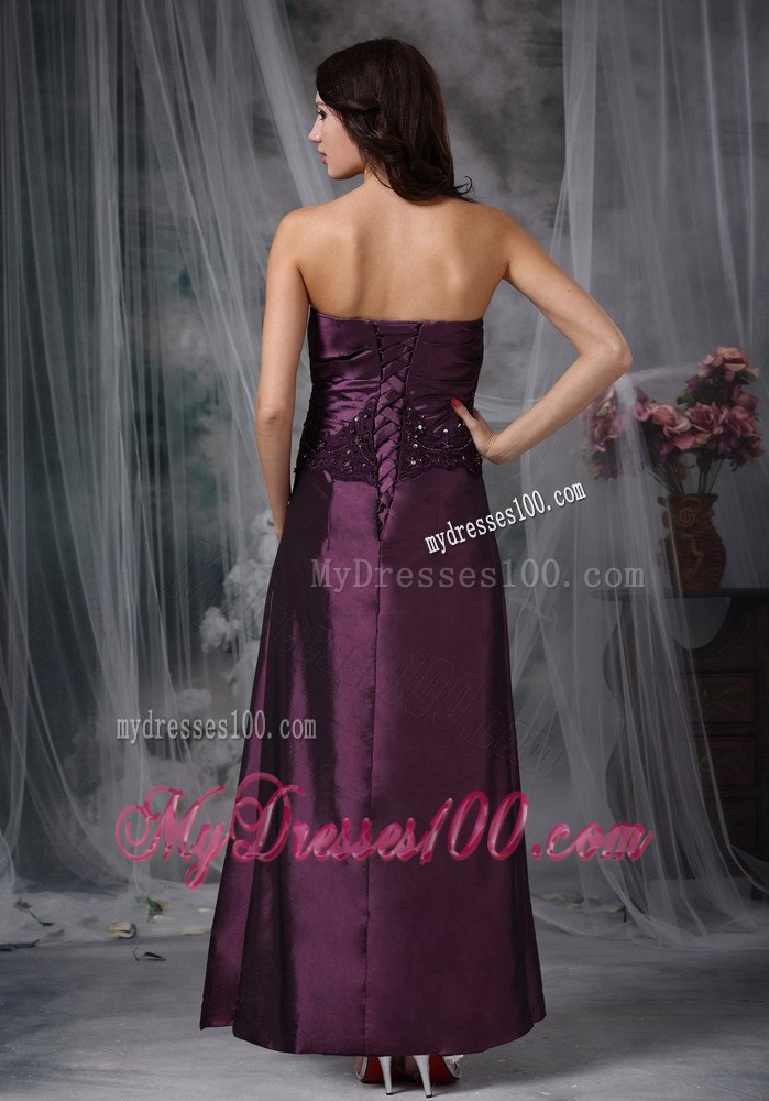 Eggplant Purple Applique Decorate Waist Mothers Dress Ankle-length