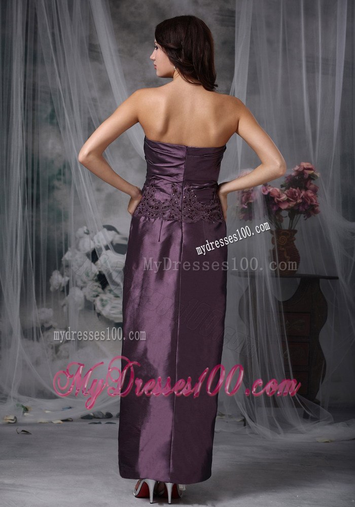 Eggplant Purple Ankle-length Taffeta Mother Of The Bride Dress