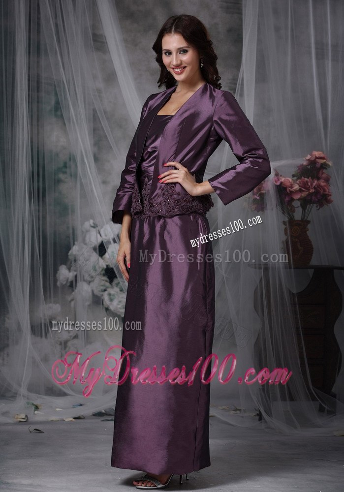 Eggplant Purple Ankle-length Taffeta Mother Of The Bride Dress