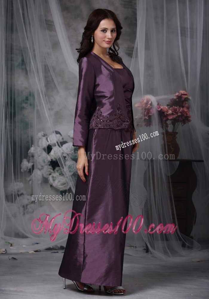 Eggplant Purple Ankle-length Taffeta Mother Of The Bride Dress