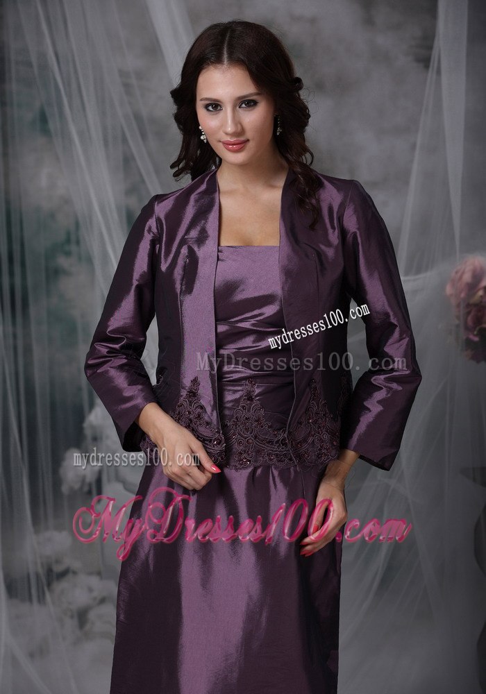 Eggplant Purple Ankle-length Taffeta Mother Of The Bride Dress