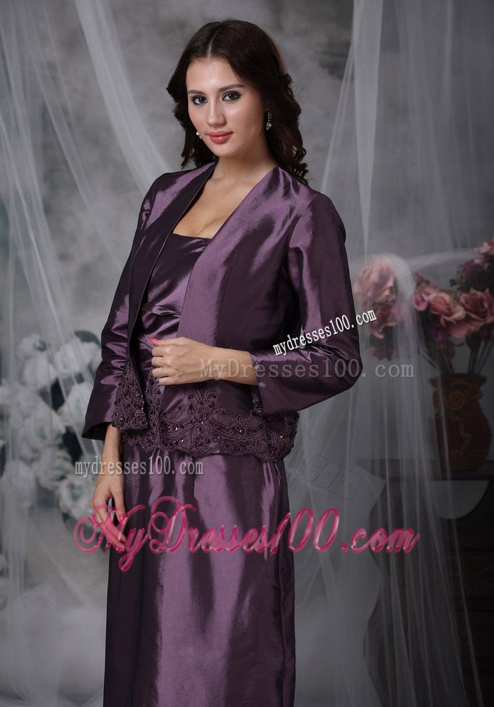 Eggplant Purple Ankle-length Taffeta Mother Of The Bride Dress