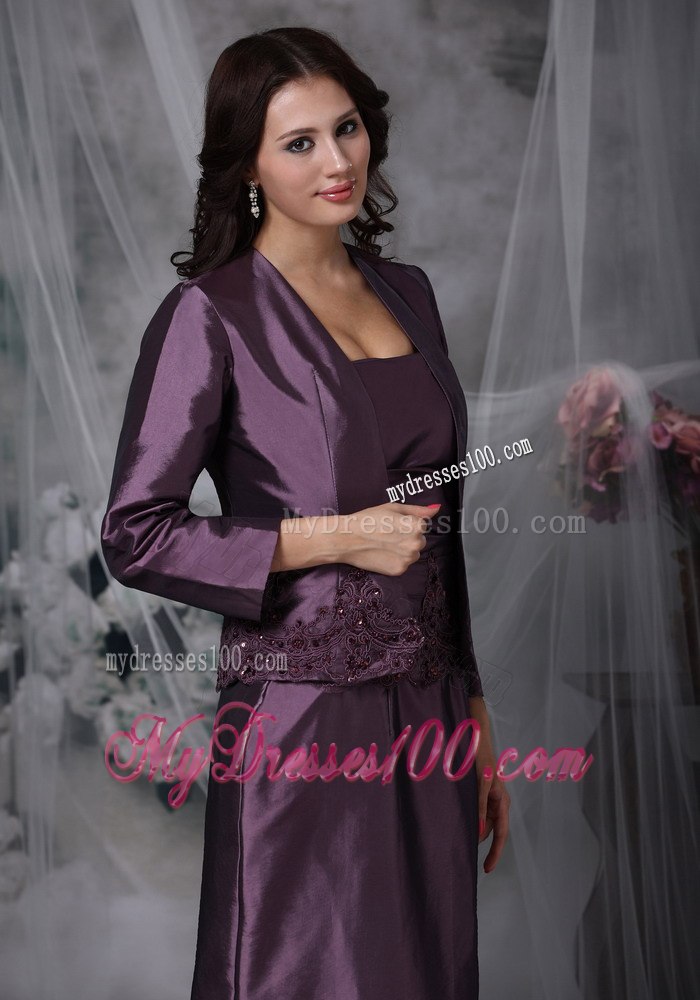 Eggplant Purple Ankle-length Taffeta Mother Of The Bride Dress