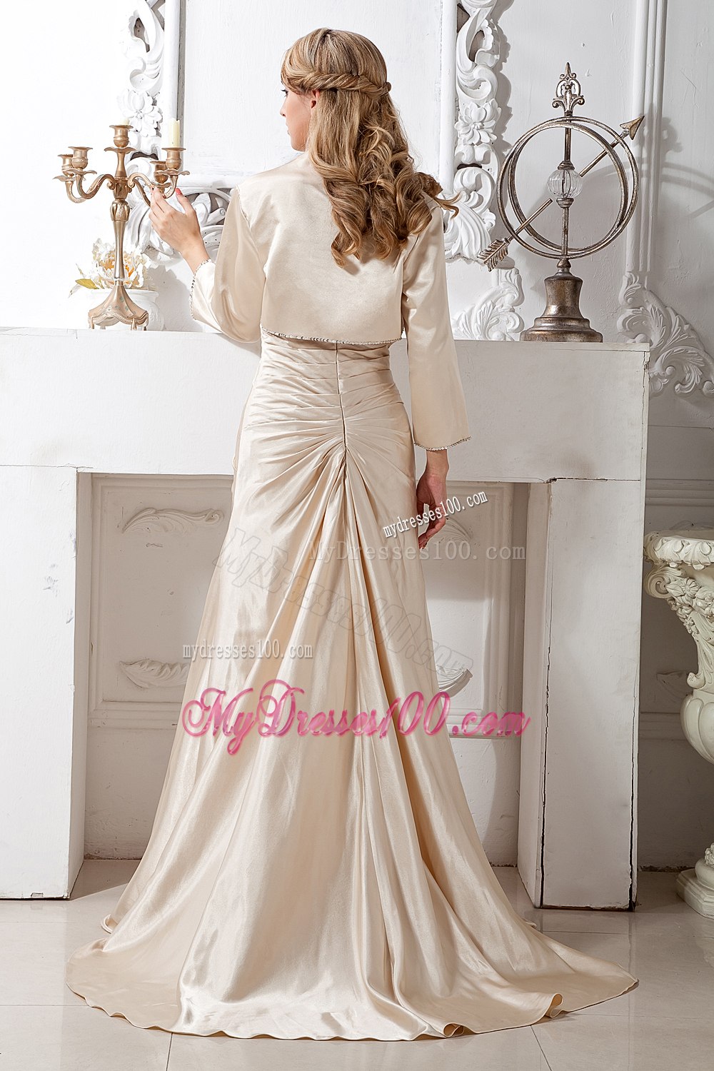 Beaded Ruches Sweetheart Champagne Mother of The Bride Dress