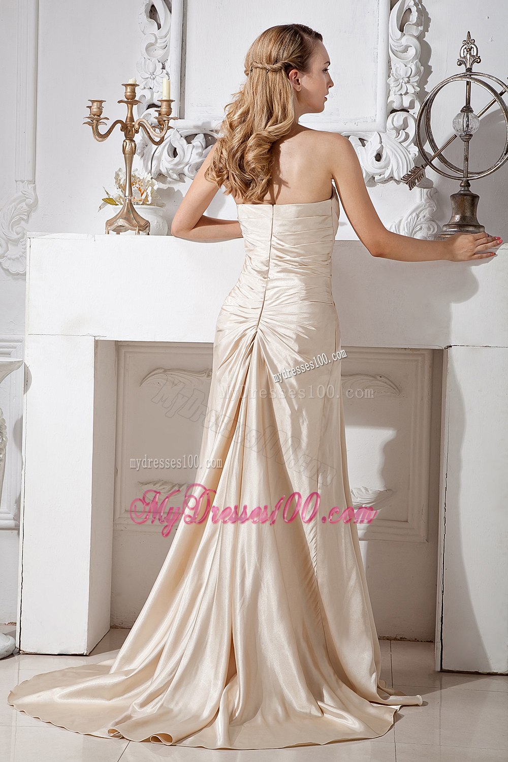 Beaded Ruches Sweetheart Champagne Mother of The Bride Dress