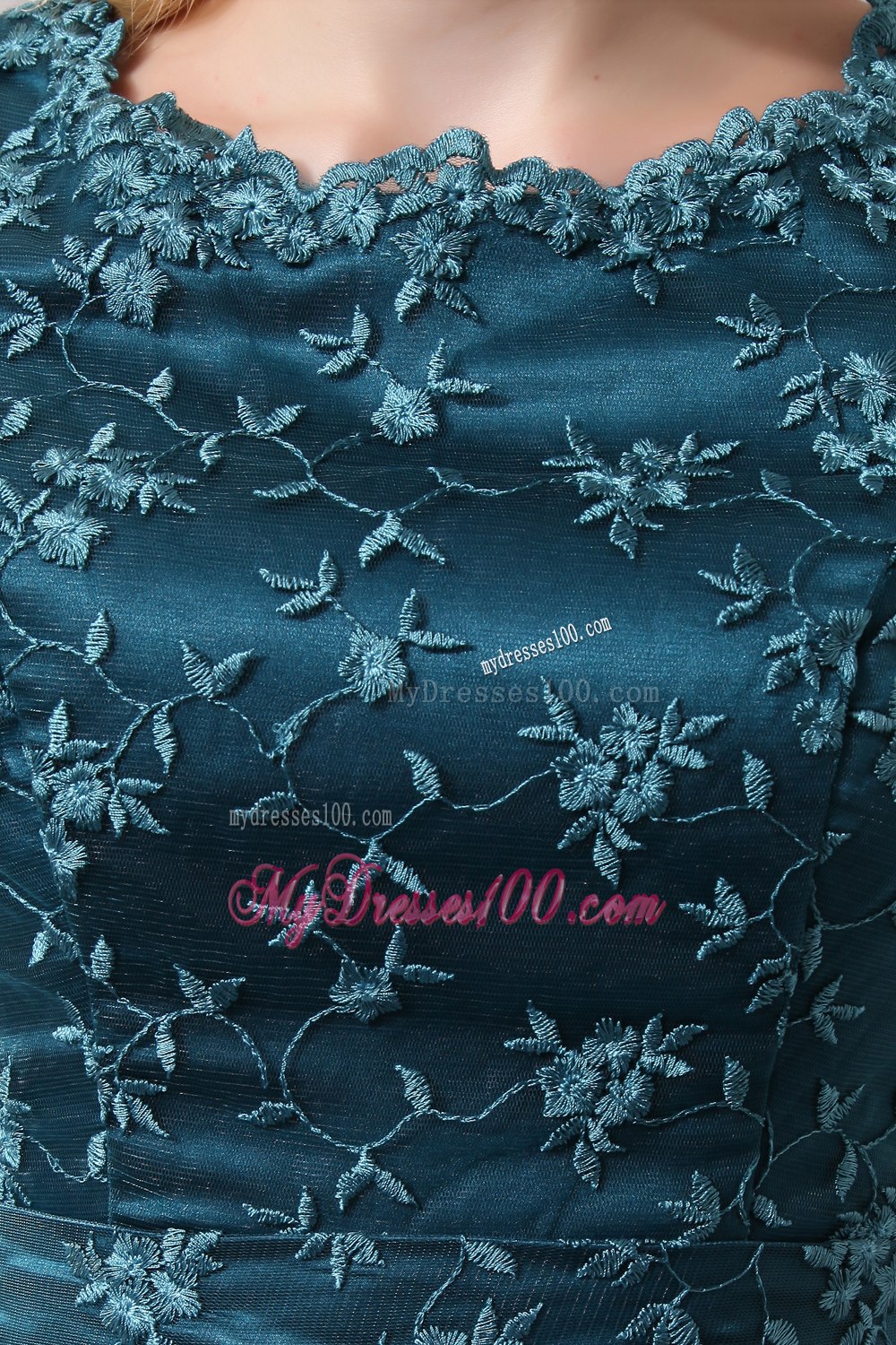 Scoop Short Sleeves Peacock Colored Lace Mother of Bride Dress