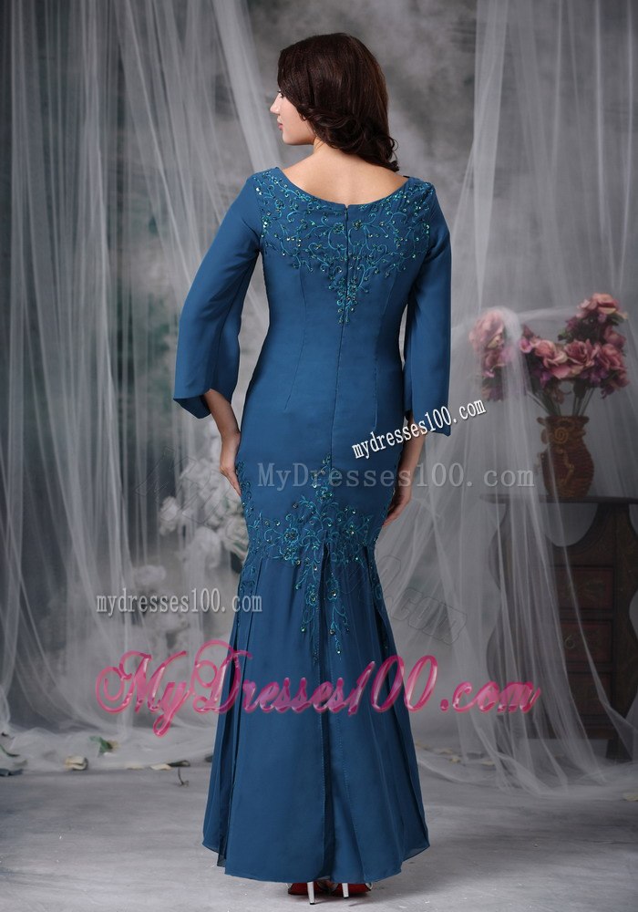 Dark Teal Mermaid Mother Of The Bride Dress with 3 4 Length Sleeves