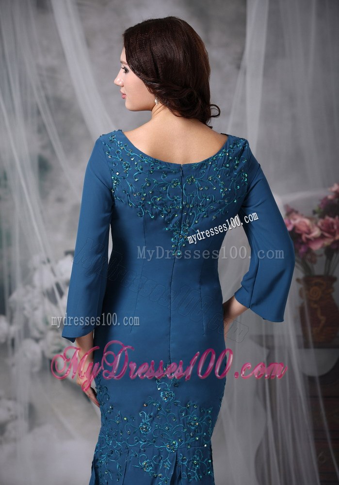 Dark Teal Mermaid Mother Of The Bride Dress with 3 4 Length Sleeves