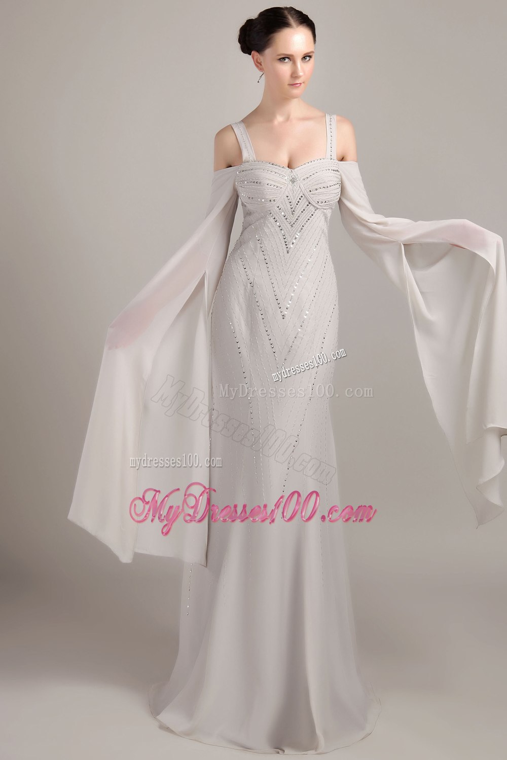 Sequins Mothers Dress with Straps and off Shoulder Open Sleeves