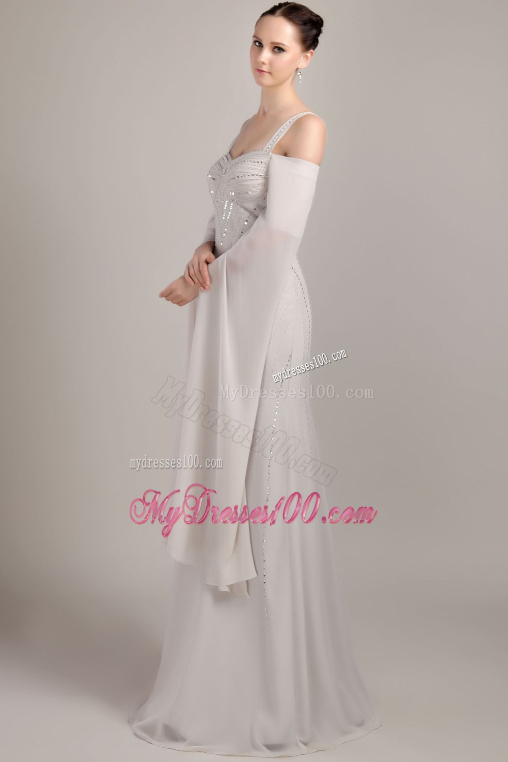Sequins Mothers Dress with Straps and off Shoulder Open Sleeves