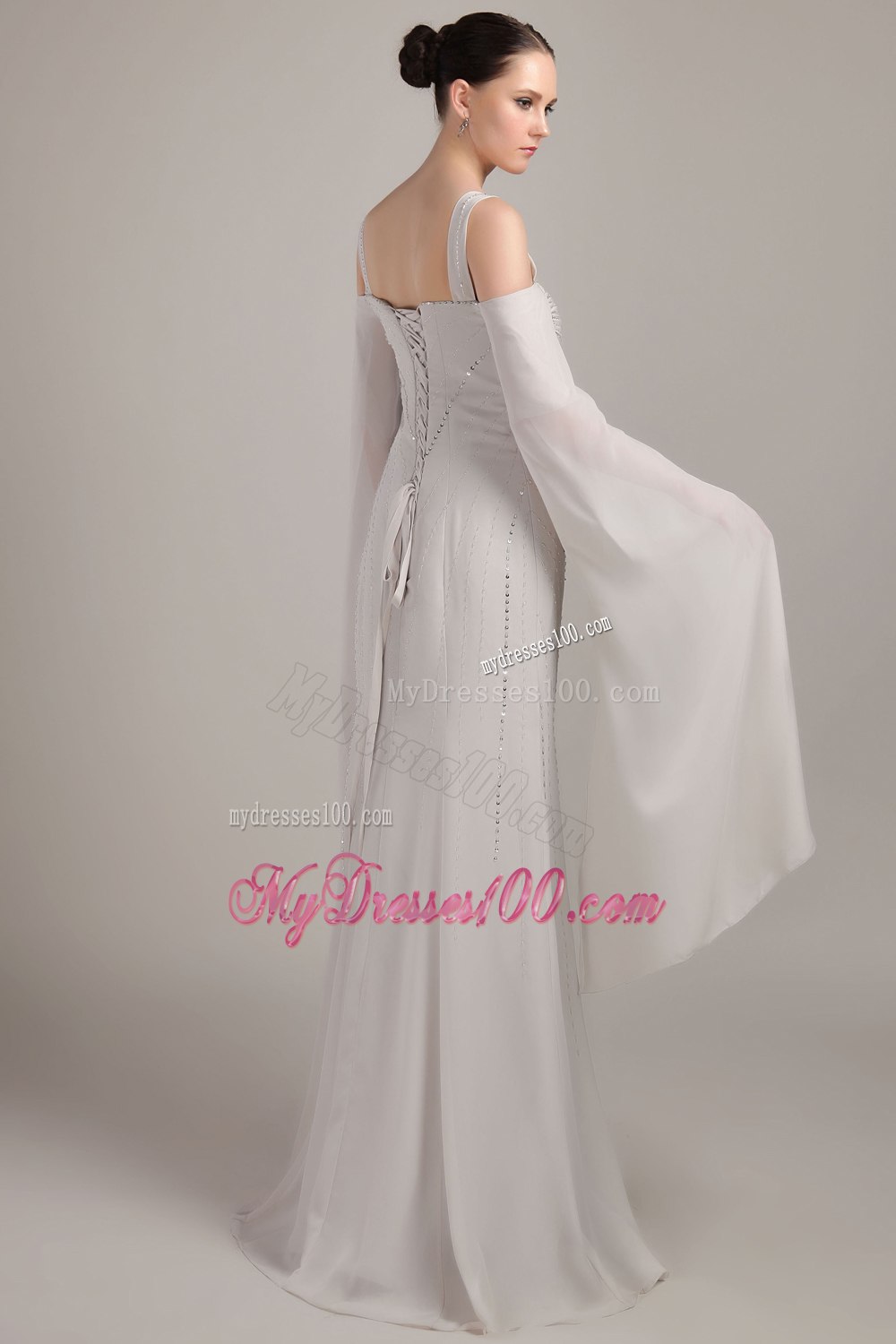 Sequins Mothers Dress with Straps and off Shoulder Open Sleeves
