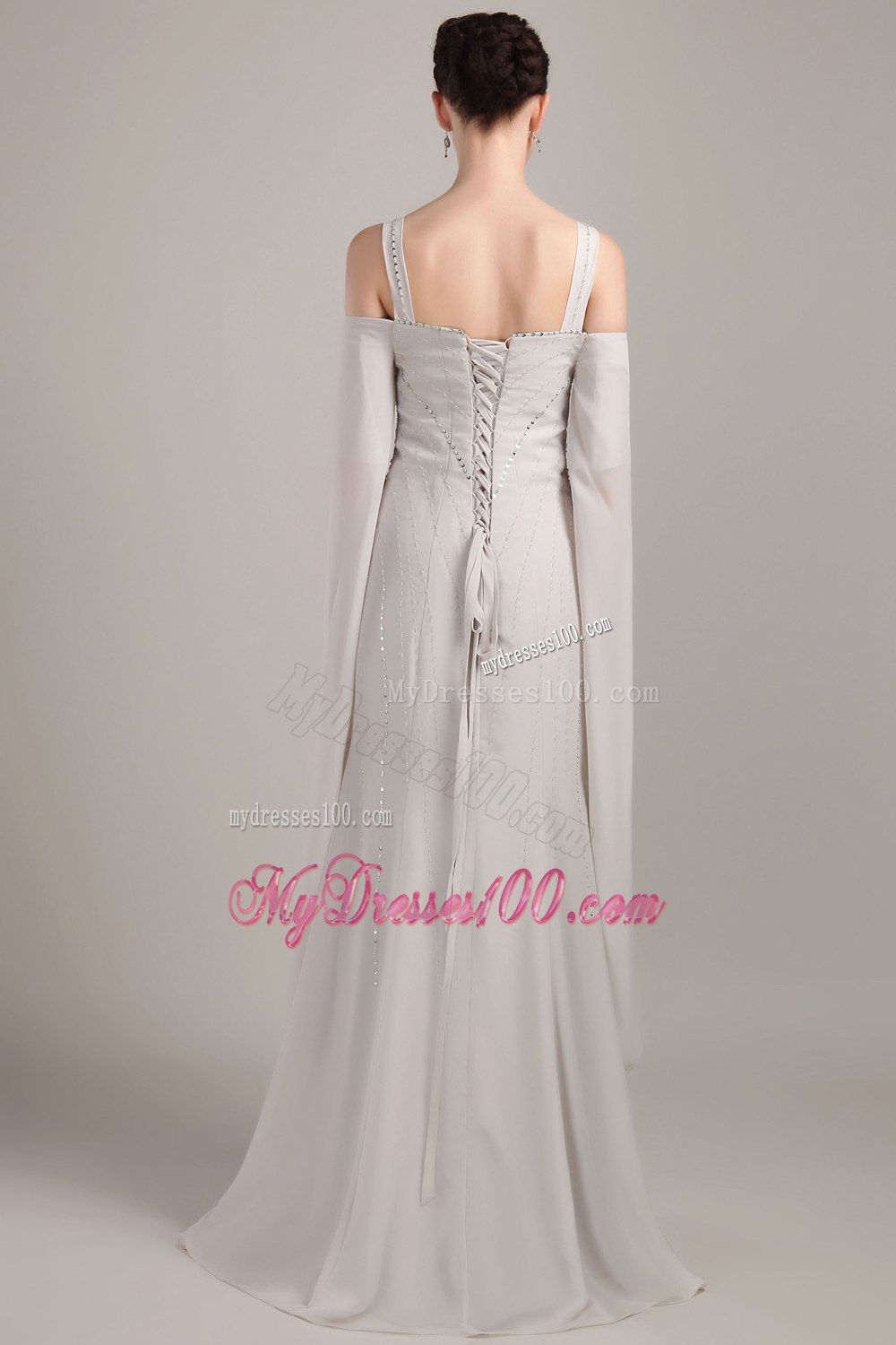Sequins Mothers Dress with Straps and off Shoulder Open Sleeves