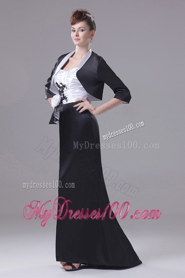 Black and White Mother Bride Dress with Hand Made Flowers