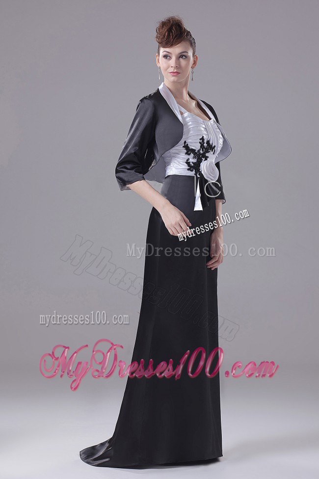 Black and White Mother Bride Dress with Hand Made Flowers