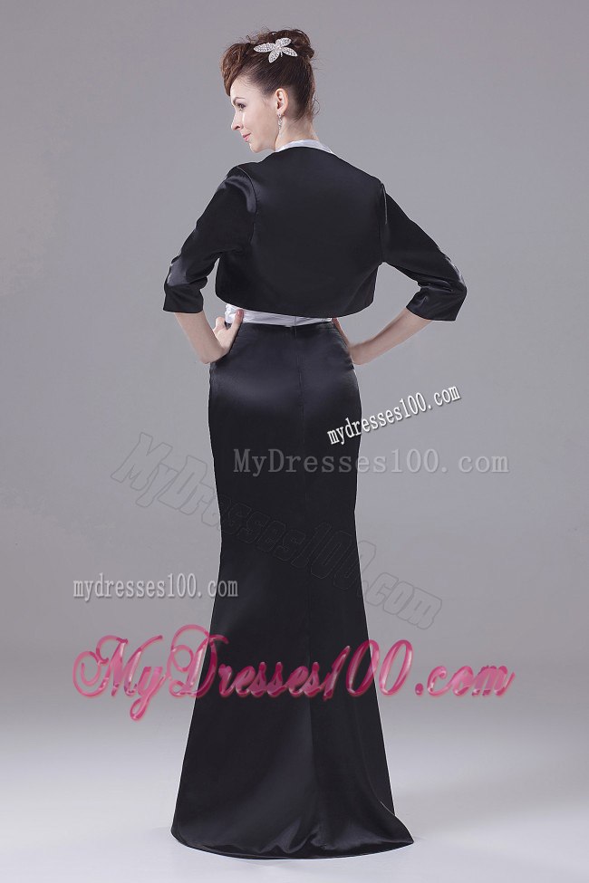 Black and White Mother Bride Dress with Hand Made Flowers